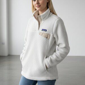 Patagonia Fleece Ivory White Button Collar Pullover Sweater Jacket Women's XS